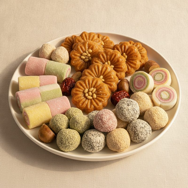 Hangwa & Yakgwa Platter (Korean Sweets) - Korean catering dish by Minari Express